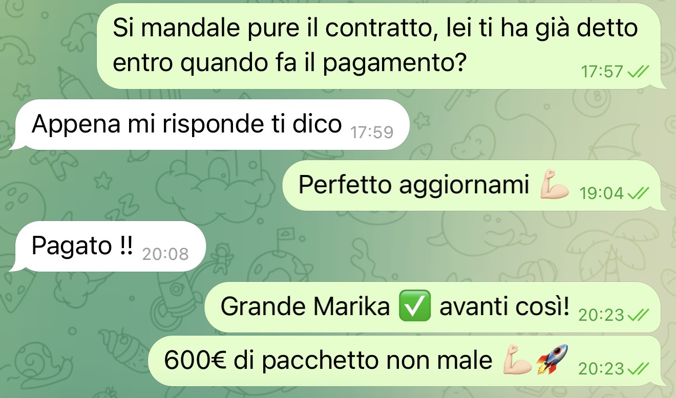 Chiusura cliente — messaggio reale