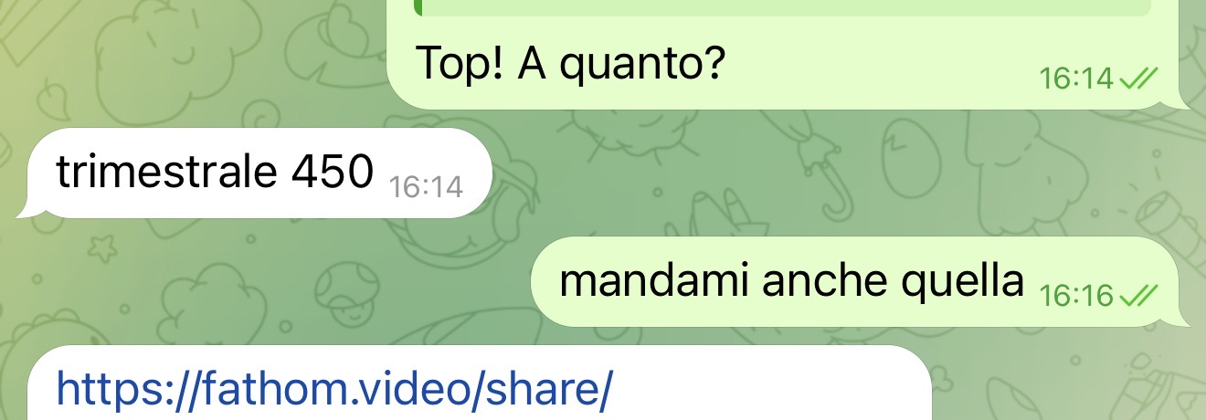 Chiusura cliente — messaggio reale