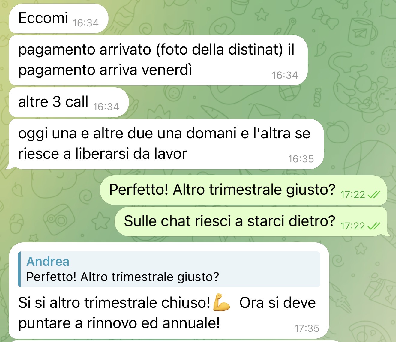 Chiusura cliente — messaggio reale