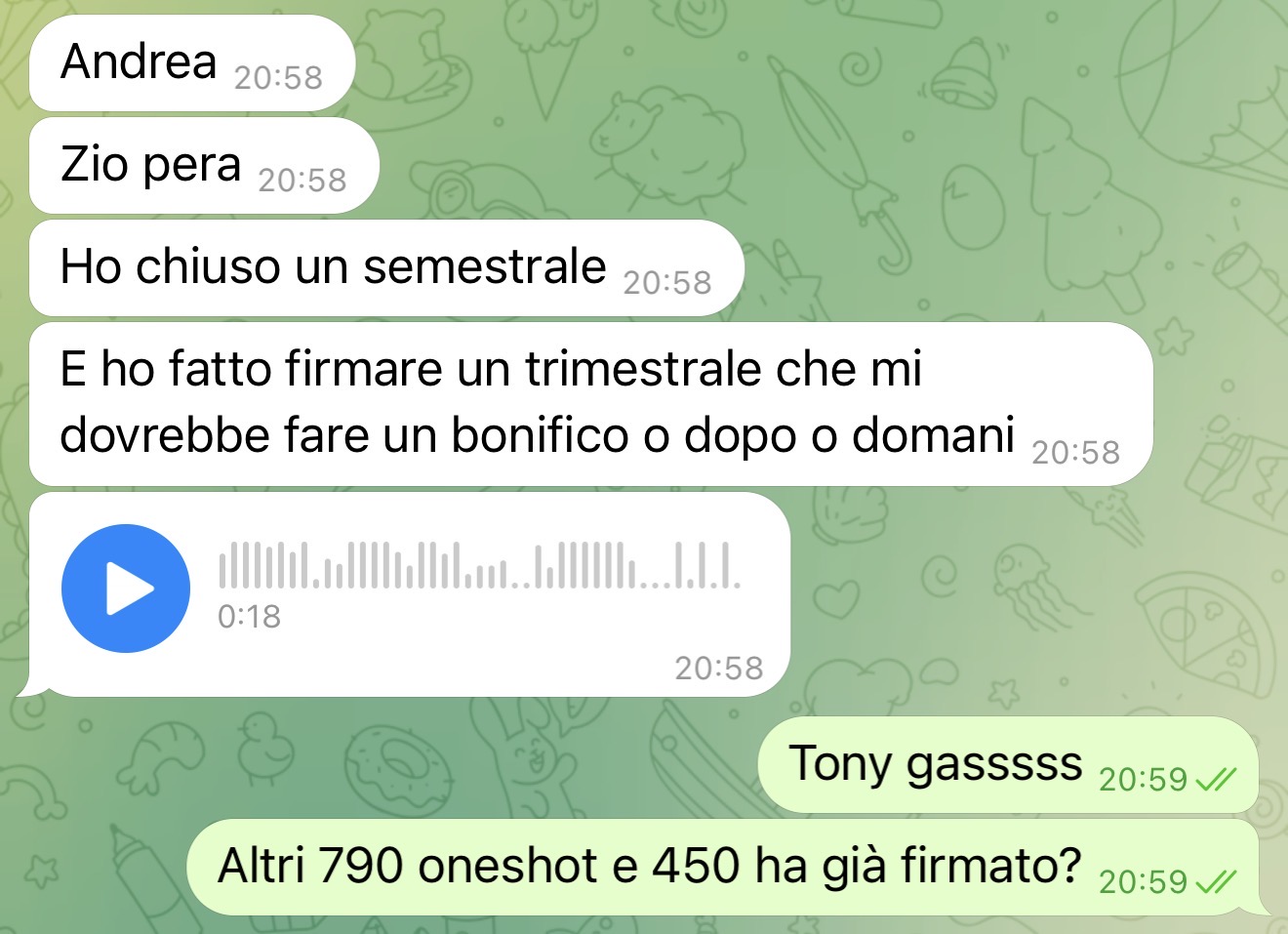 Chiusura cliente — messaggio reale